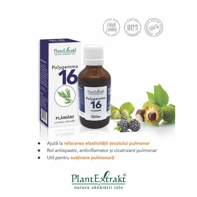 Supliment alimentar PlantExtrakt Polygemma 16 Plămâni, 50 ml