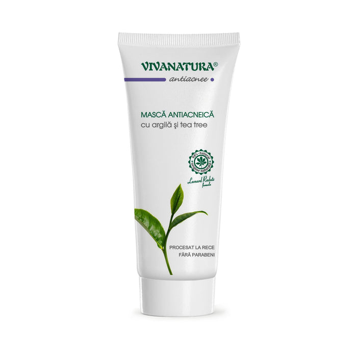 Mască de față VivaNatura antiacneică cu argilă și tea tree, 75 ml
