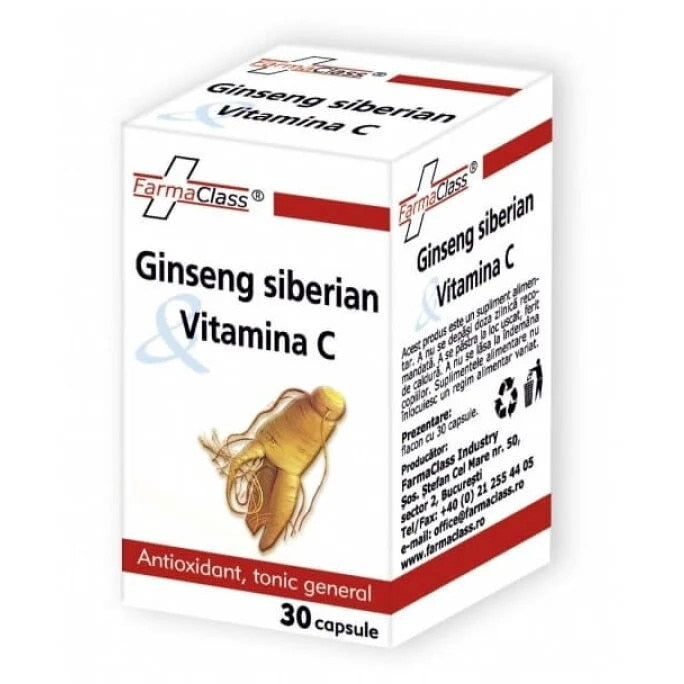 Supliment alimentar FarmaClass Ginseng siberian cu vitamina C, 30 capsule