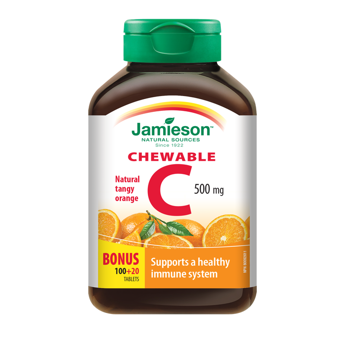 Supliment alimentar Jamieson Vitamina C 500 mg, aromă de portocale, 120 comprimate masticabile