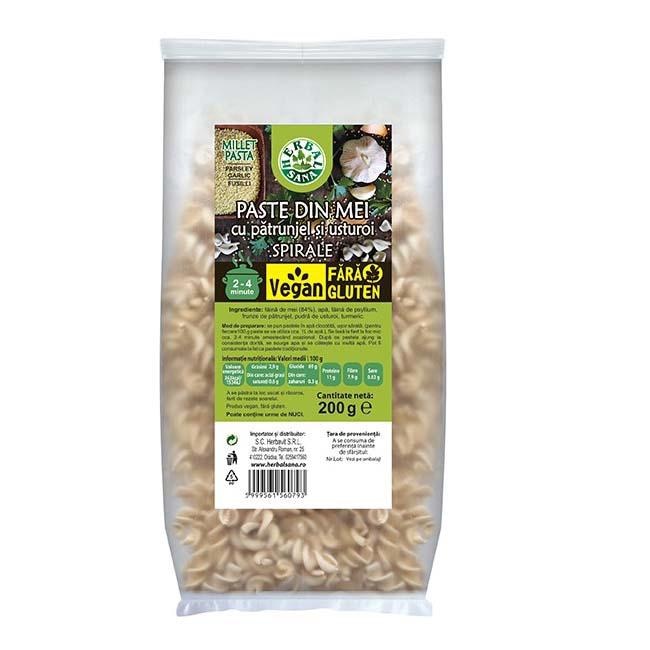 Paste spirale Herbavit din mei cu pătrunjel și usturoi, vegane, fără gluten, 200 g