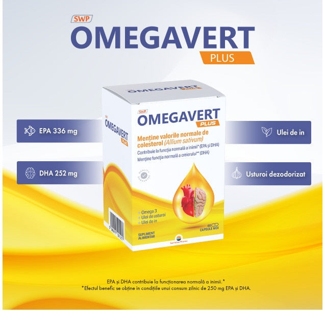 Supliment alimentar Sun Wave Pharma Omegavert Plus cu omega-3, capsule moi, 60 capsule