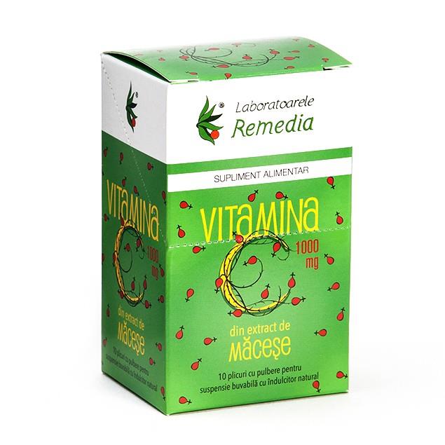 Supliment alimentar Remedia Vitamina C 1000 mg cu extract de măceșe, 10 plicuri