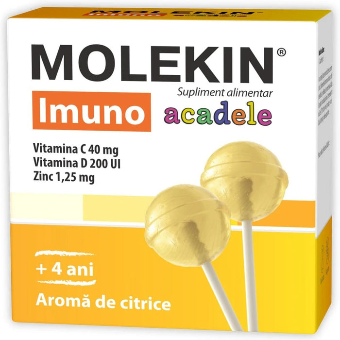 Supliment alimentar Zdrovit Molekin Imuno, pentru copii de la 4 ani, aromă de citrice, 12 acadele