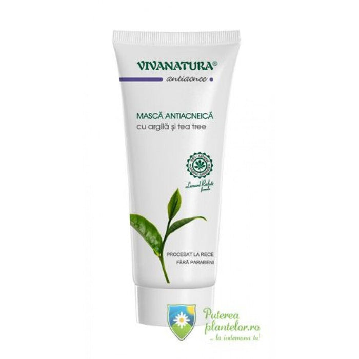 Mască de față VivaNatura antiacneică cu argilă și tea tree, 75 ml