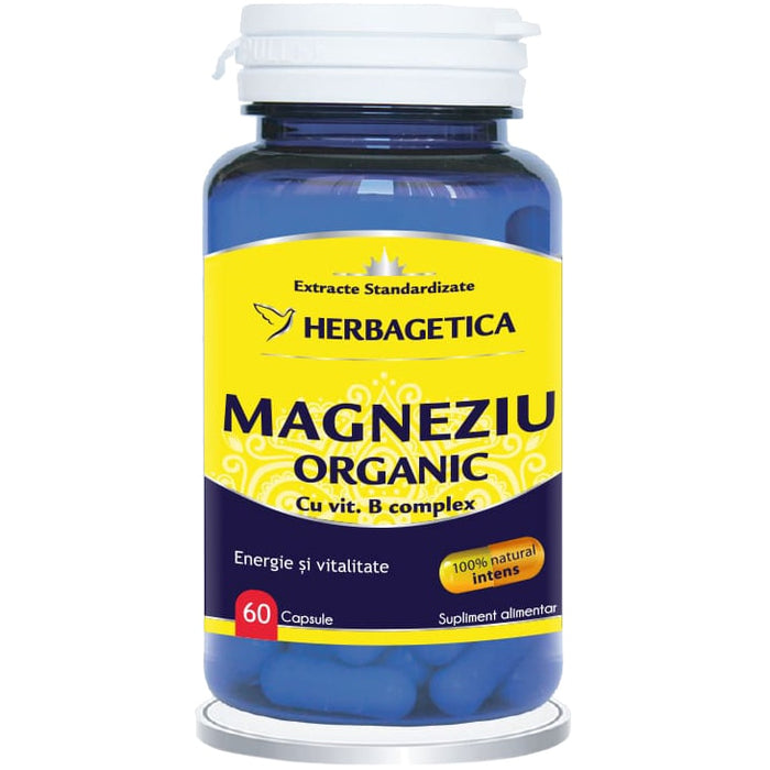Supliment alimentar Herbagetica Magneziu organic cu vitamina B complex, 60 capsule