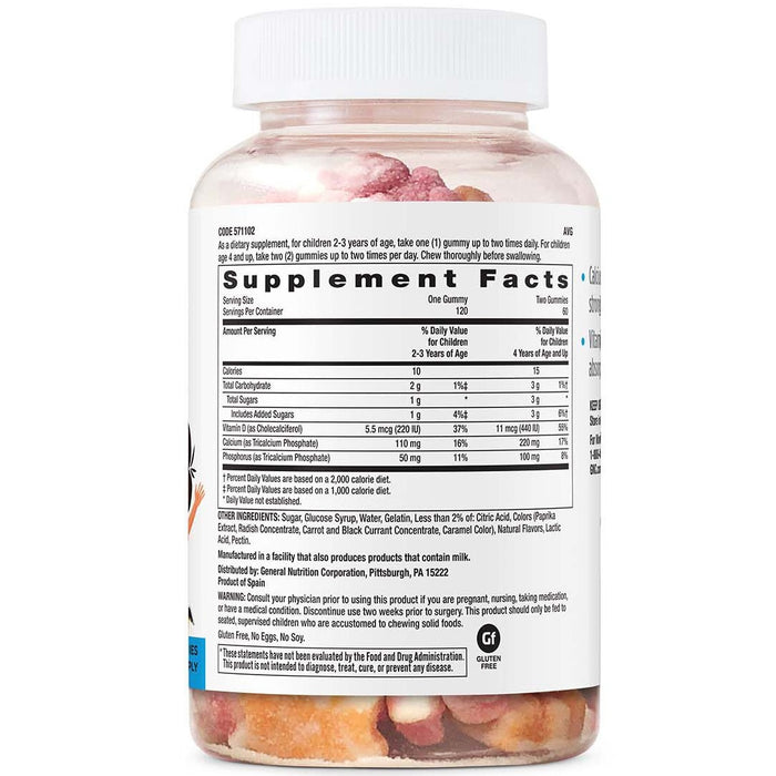 Supliment alimentar GNC Milestones Kids Calcium Gummy pentru copii 2–12 ani, aromă naturală de fructe, 120 jeleuri