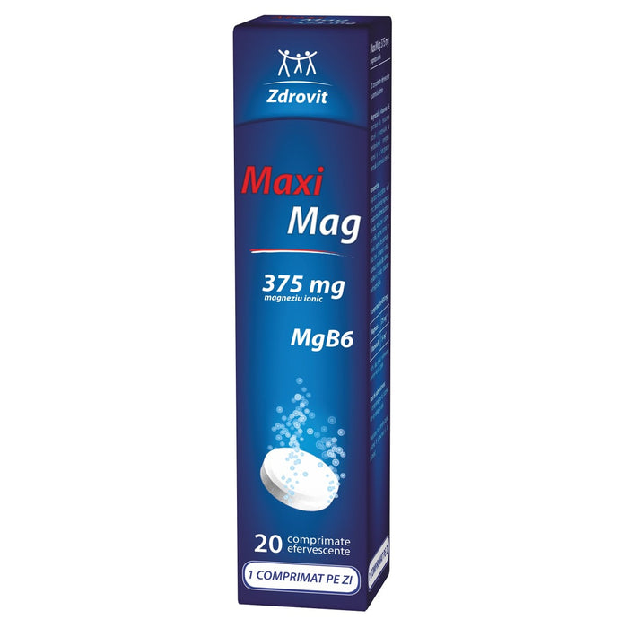 Supliment alimentar Zdrovit MaxiMag MgB6, 375 mg magneziu, aromă de citrice, 20 comprimate efervescente