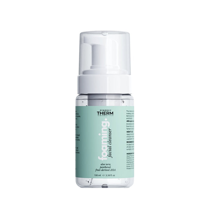 Spumă de curățare Synergy Therm Foaming Facial Cleanser Mini, cu AHA, aloe vera și pantenol, 100 ml