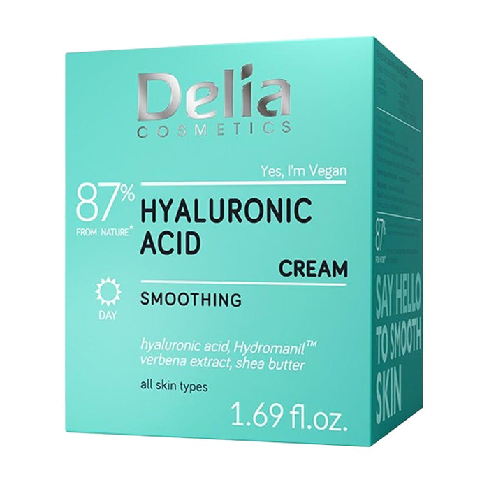 Cremă de față Delia cu acid hialuronic, efect de netezire, 50 ml
