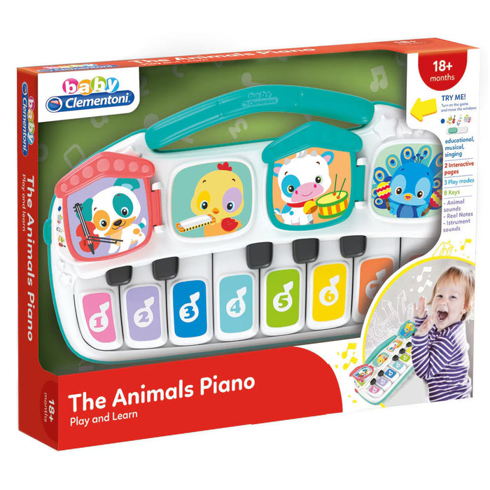 Pian educativ Clementoni Baby Play & Learn Animal Piano, 8 clape, 18+ luni