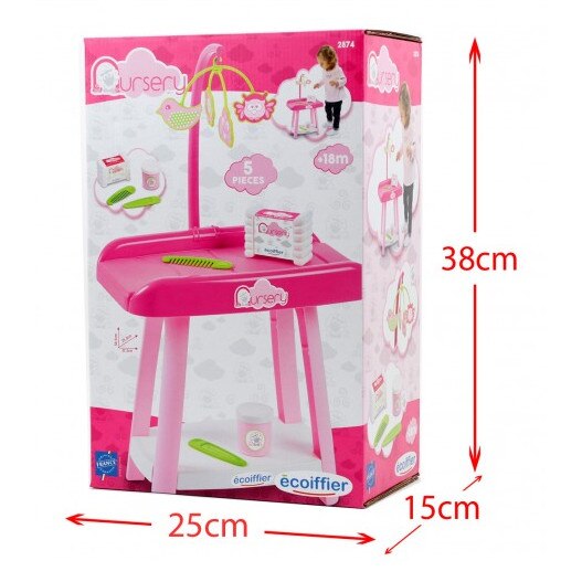 Masă de înfășat pentru păpuși Ecoiffier Nursery, 5 piese, 38 cm, 18+ luni