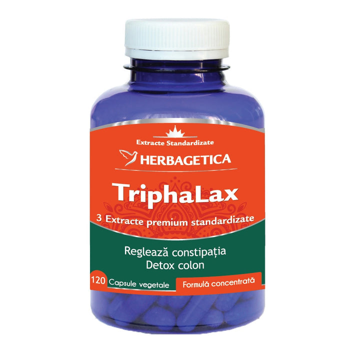 Supliment alimentar Herbagetica Triphalax, extract de Triphala standardizat cu 40% taninuri, 120 capsule