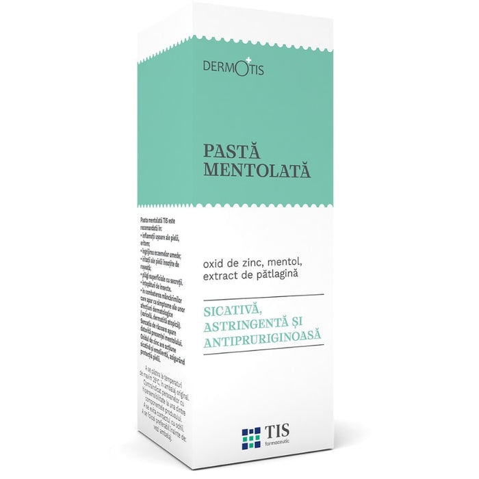 Pastă mentolată Tis Farmaceutic DermoTIS, cu oxid de zinc și extract de pătlagină, 50 ml