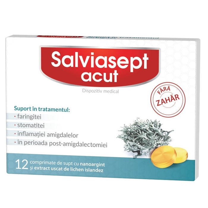 Dispozitiv medical Zdrovit Salviasept ACUT, comprimate de supt fără zahăr, 12 comprimate de supt