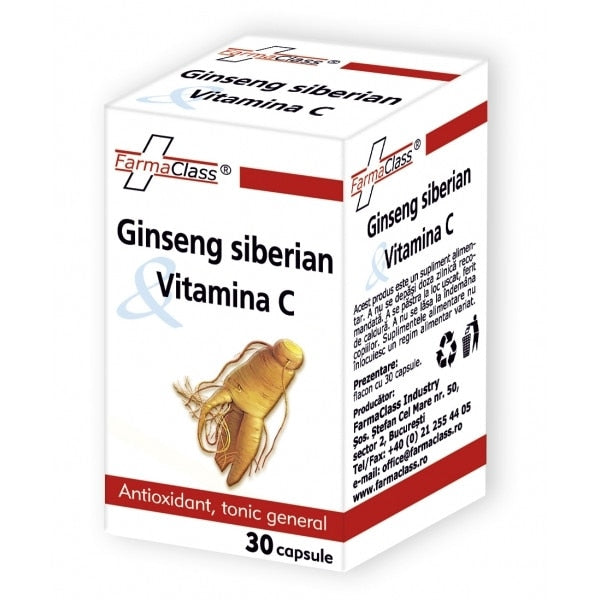 Supliment alimentar FarmaClass Ginseng siberian cu vitamina C, 30 capsule