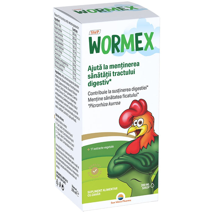 Supliment alimentar Sun Wave Pharma Wormex, sirop cu 11 extracte vegetale, 200 ml