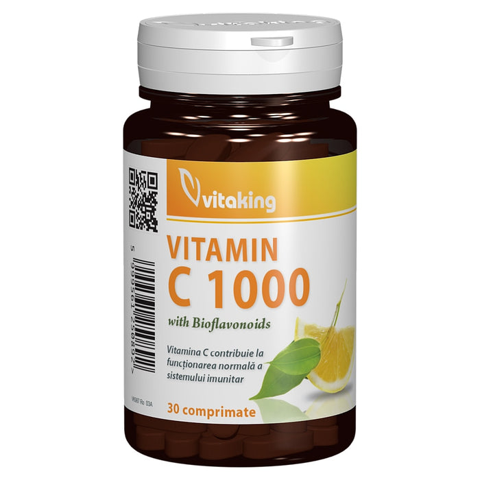 Supliment alimentar Vitaking Vitamina C 1000 mg cu bioflavonoide, acerola și măceșe, 30 comprimate