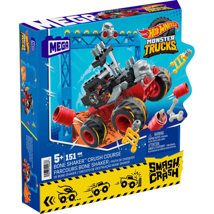 Set de construcție Mattel Mega Bloks Hot Wheels Monster Trucks, Bone Shaker Crush Course, 151 piese, 5+ ani