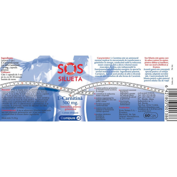 Supliment alimentar Rotta Natura L-Carnitina 500 mg, 60 capsule