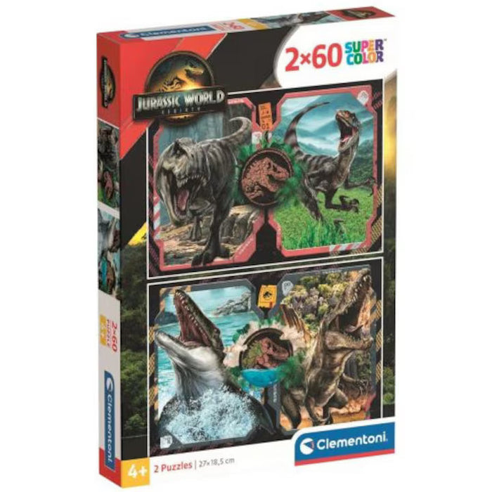Puzzle Clementoni Jurassic World, 2 x 60 de piese, 4+ ani, 27 x 18,5 cm