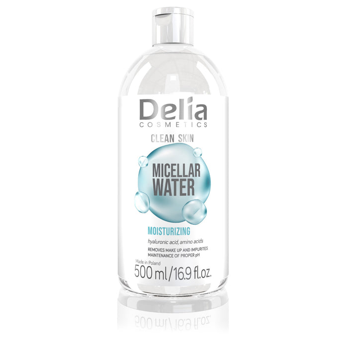 Apă micelară hidratantă Delia Clean Skin, cu acid hialuronic, 500 ml