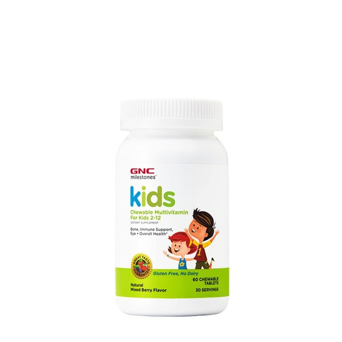 Supliment alimentar GNC Milestones Kids, multivitamine masticabile pentru copii 2–12 ani, aromă de fructe de pădure, 60 comprimate