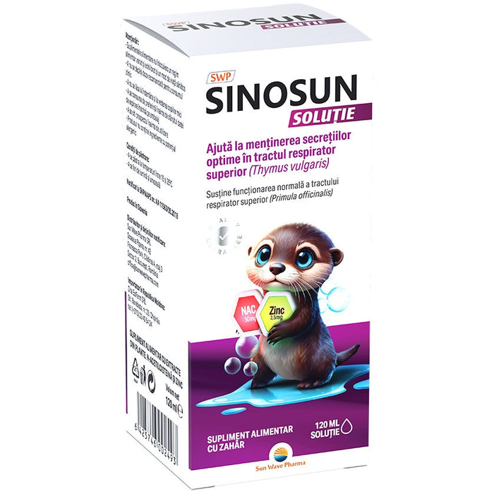 Supliment alimentar Sun Wave Pharma Sinosun, cu N-acetilcisteină și zinc, pentru copii, 120 ml