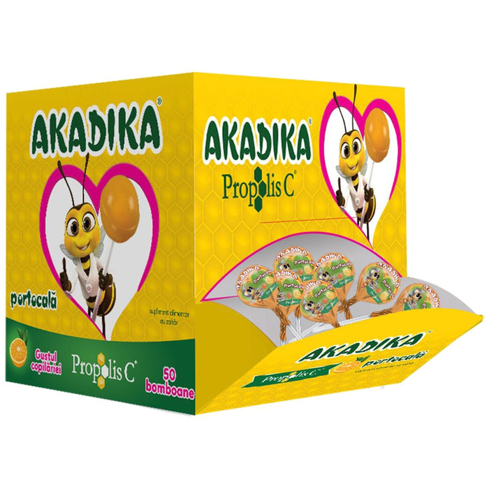 Supliment alimentar Fiterman Pharma Akadika Propolis C, cu aromă de portocală, 50 acadele