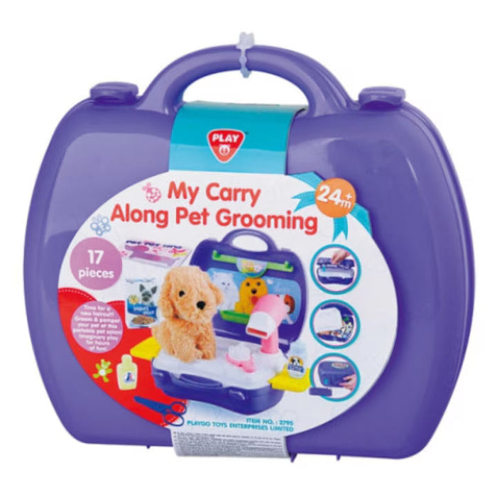 Set de joacă pentru toaletarea cățeilor PlayGo, My Carry Along Pet Grooming, cu cățel de pluș, 17 piese, 24+ luni