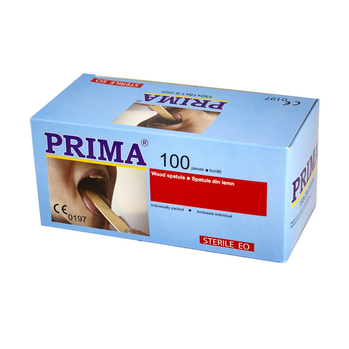 Apăsătoare de limbă sterile Prima, din lemn, ambalate individual, 100 bucăți