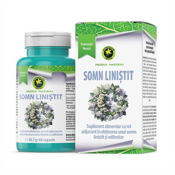 Supliment alimentar Hypericum Somn Liniștit cu melatonină, tei și valeriană, 60 capsule