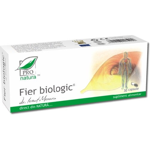 Supliment alimentar Pro-Natura Fier Biologic, cu fier și vitamina C, 30 capsule