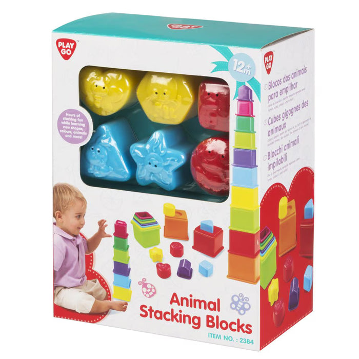 Cuburi de stivuire PlayGo Animal Stacking Blocks, 12+ luni, 6 piese