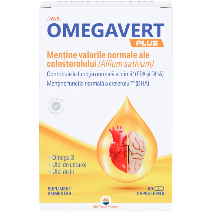 Supliment alimentar Sun Wave Pharma Omegavert Plus cu omega-3, capsule moi, 60 capsule