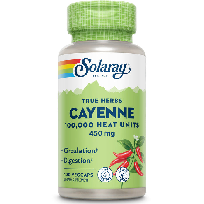 Supliment alimentar Solaray Cayenne cu ardei iute, 450 mg, 100 capsule vegetale