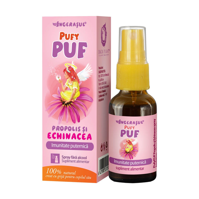 Supliment alimentar Dacia Plant Pufy Puf Propolis și Echinacea, spray fără alcool pentru copii, 20 ml