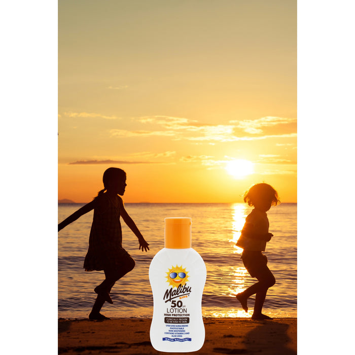 Loțiune protecție solară copii, Malibu, SPF 50, 100 ml, aloe vera