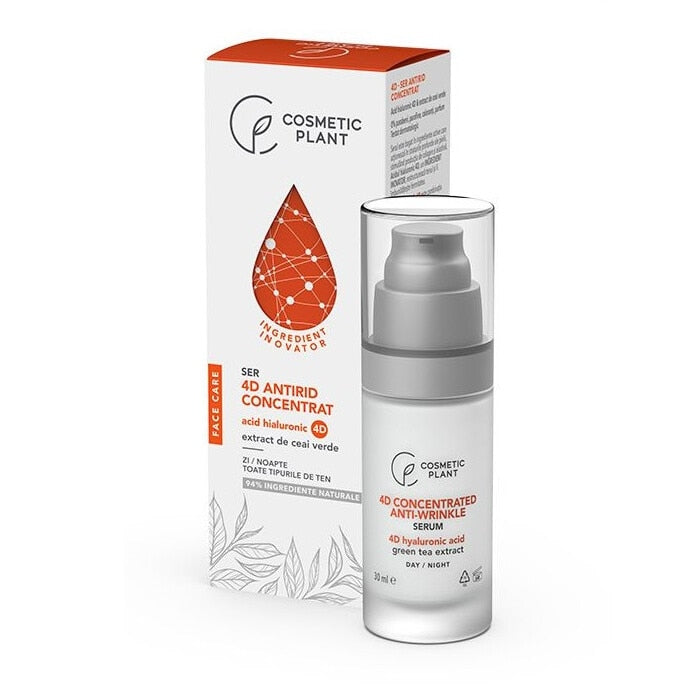 Ser antirid Cosmetic Plant Face Care 4D cu acid hialuronic și ceai verde, 30 ml