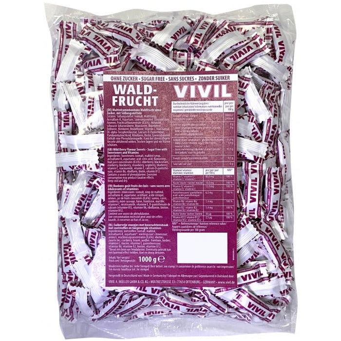 Bomboane fără zahăr Vivil Multivitamine, aromă de fructe de pădure, 1 kg