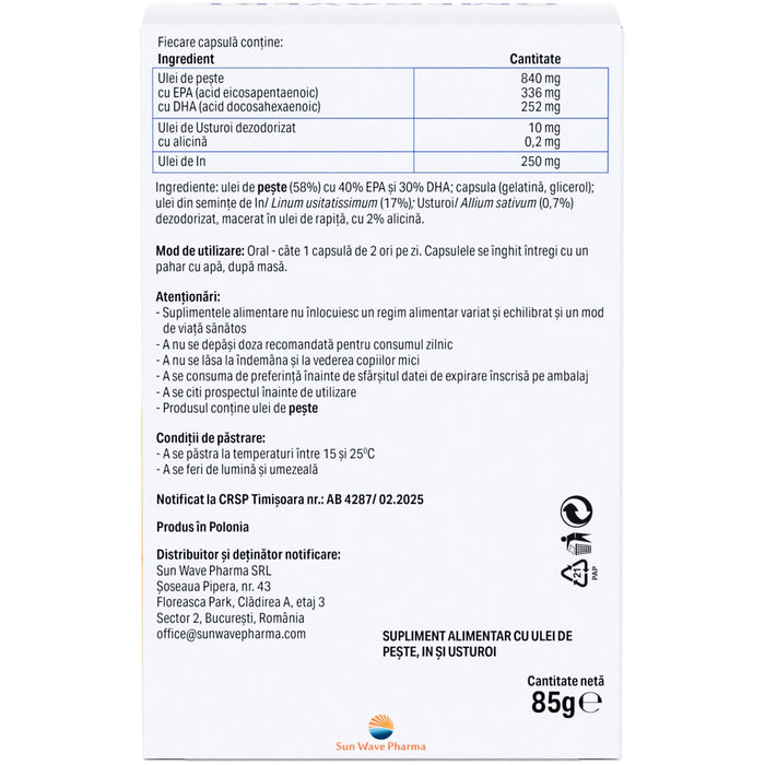 Supliment alimentar Sun Wave Pharma Omegavert Plus cu omega-3, capsule moi, 60 capsule