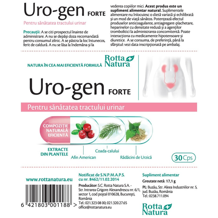 Supliment alimentar Rotta Natura Uro-Gen Forte, cu extracte de plante, 30 capsule