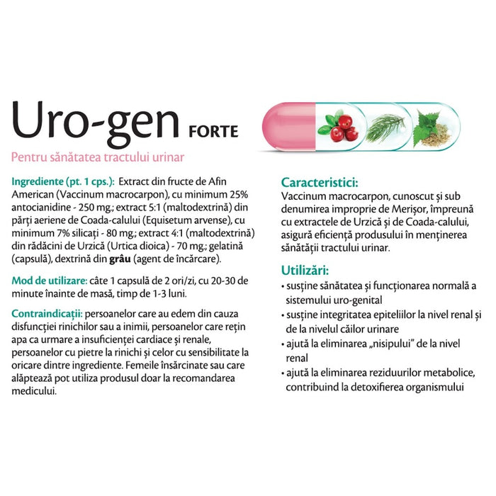 Supliment alimentar Rotta Natura Uro-Gen Forte, cu extracte de plante, 30 capsule