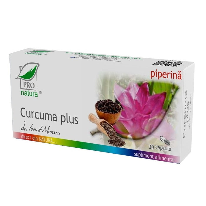 Supliment alimentar ProNatura Curcuma Plus cu piperină, 30 capsule