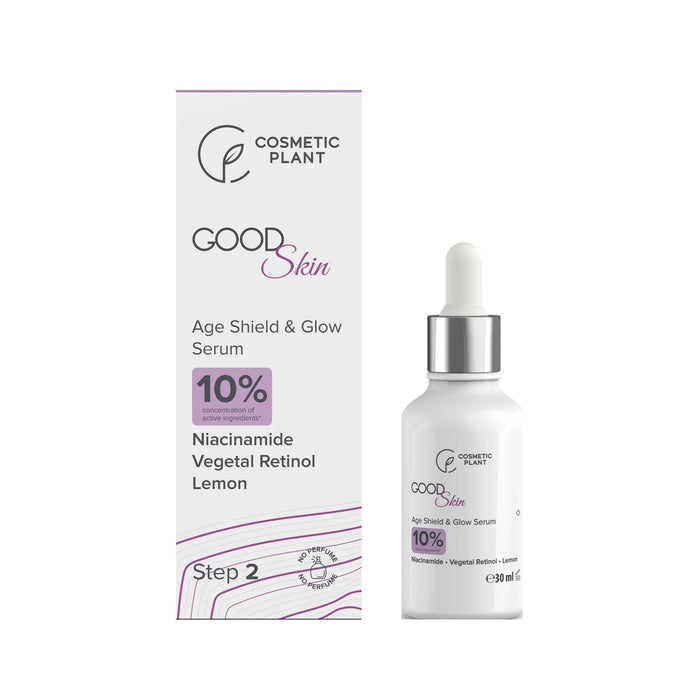 Ser pentru față Cosmetic Plant GOOD Skin Age Shield & Glow, cu niacinamidă și bakuchiol, 30 ml