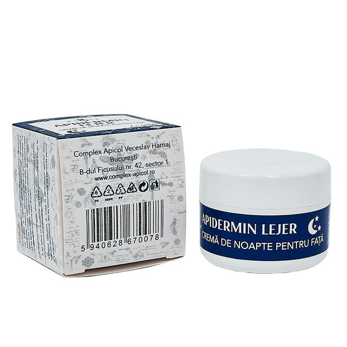 Cremă de noapte pentru față Apidermin Lejer, cu lăptișor de matcă și ulei din sâmburi de caise, 50 ml