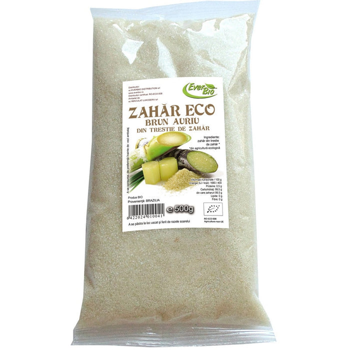 Zahăr brun din trestie de zahăr Everbio, bio, auriu, 500 g