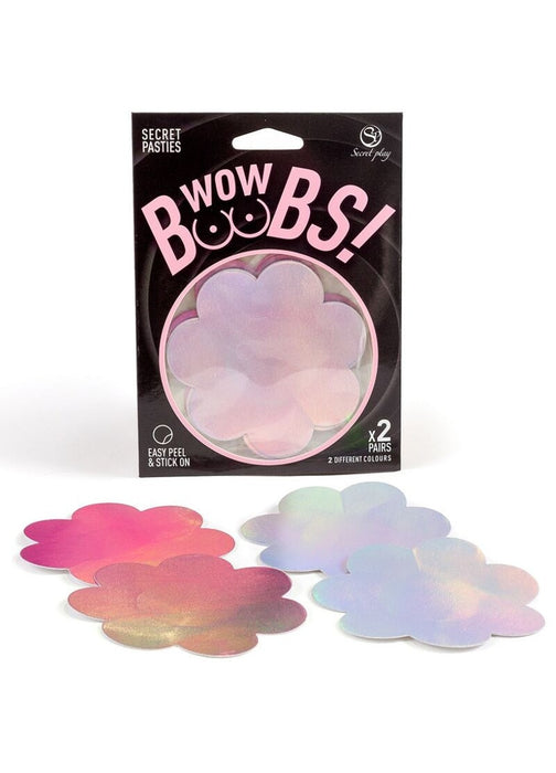 Plasturi adezivi acoperire sâni, SECRET PLAY, floare, holografic roz/argintiu