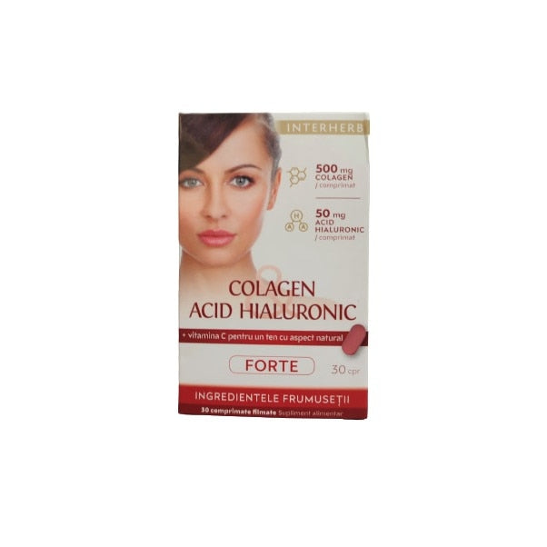Supliment alimentar Interherb Colagen și Acid Hialuronic Forte, cu vitamina C, 30 comprimate