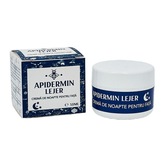 Cremă de noapte pentru față Apidermin Lejer, cu lăptișor de matcă și ulei din sâmburi de caise, 50 ml